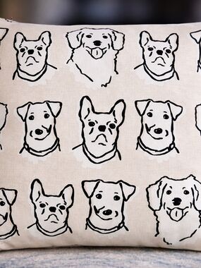 Dog Print Throw Pillow Black & White Modern Pet Lover Decor Accent